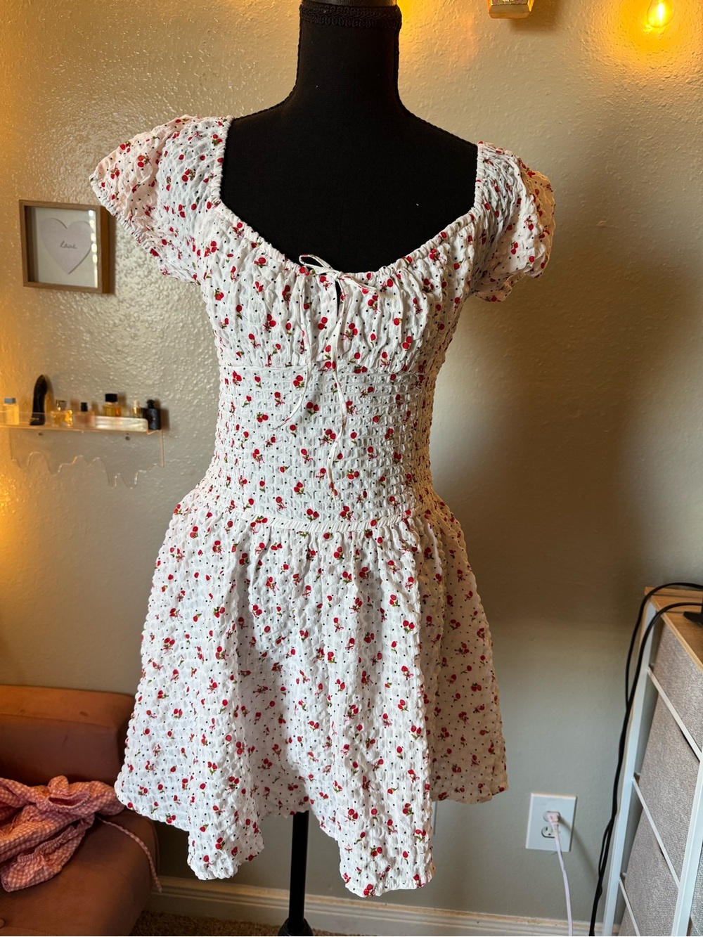 Aeropostale White Mini Dress with Red Floral Print